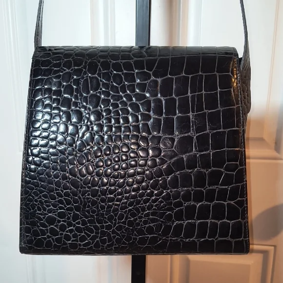 Vintage TALBOTS Black/Gold Crocodile Embossed Crossbody Bag NICE - Picture 8 of 15
